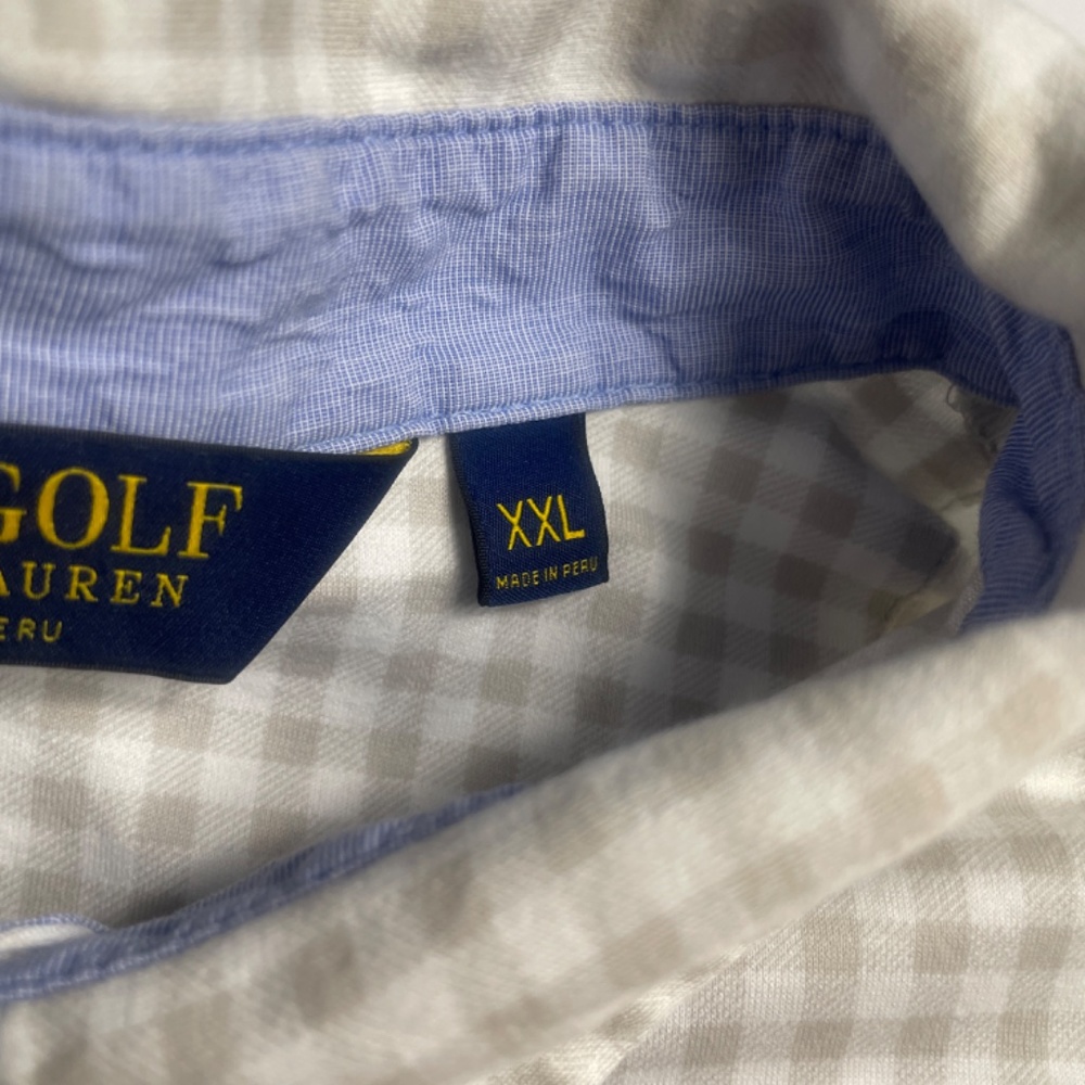 Polo Golf Men's XXL Polo Short Sleeve Taupe White Check‎ 1/4 Button 100% Cotton - Picture 3 of 7